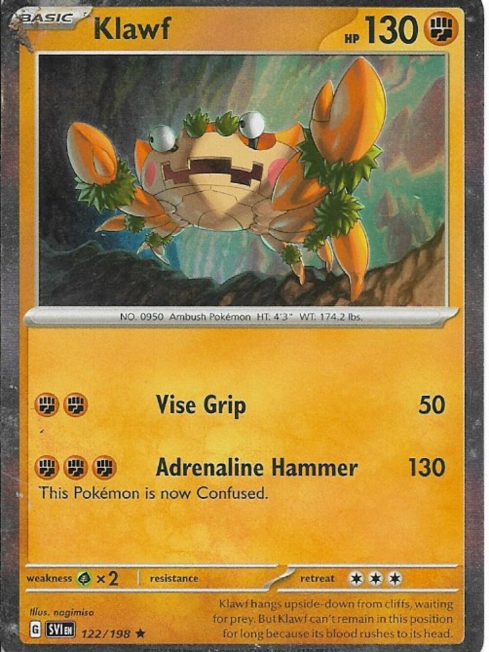 Pokemon Klawf 122/198 Scarlet & Violet Base Holo DMG
